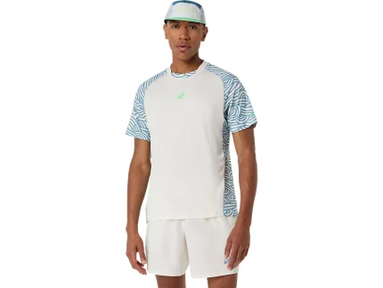 Asics Padel Court Print SS Top Cream Blue T-shirt