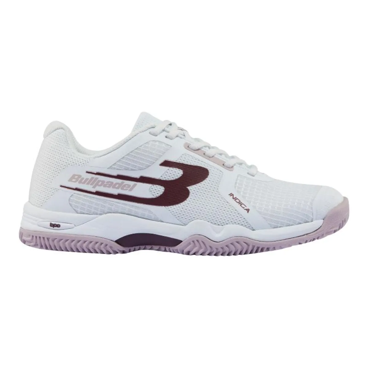 Bullpadel Indiga 26I Women's Padel Shoes - White/Plum - View 1 Bullpadel Indiga 26I Women's Padel Shoes – White/Plum - side view