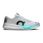 On THE ROGER Pro 3 all court men's tennis shoes in light grey and mint - side view